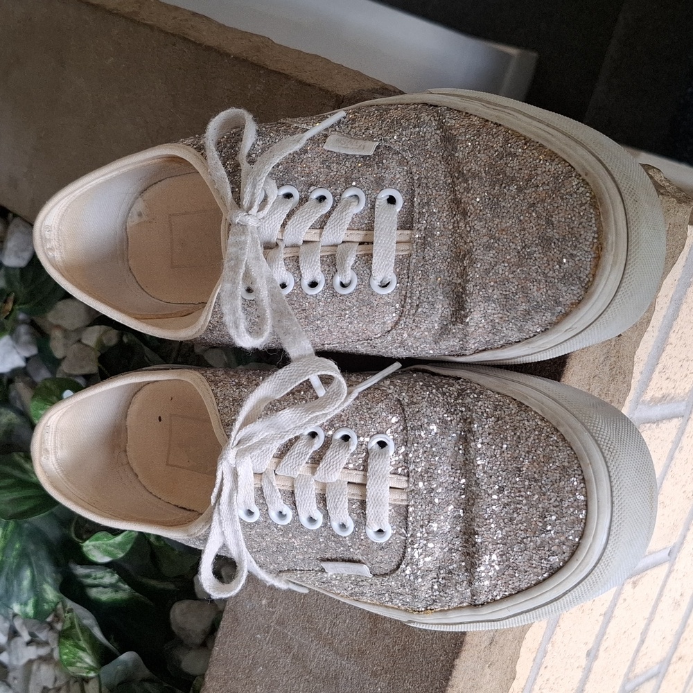 Vans Authentic Size 9.5 Silver Glitter Skate Shoes